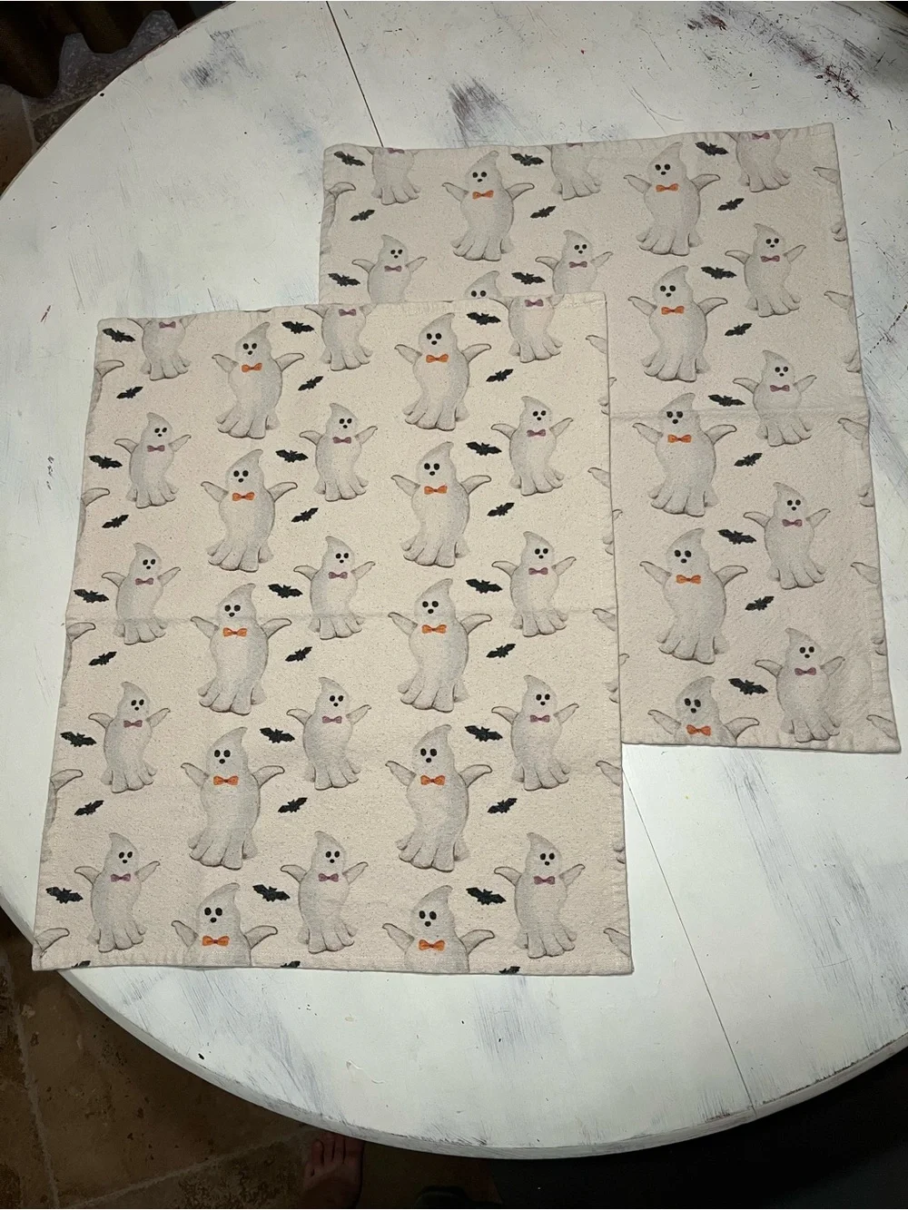Mud Pie Halloween Ghosts & Bats Kitchen Dish Towels Minimalist Set of 2